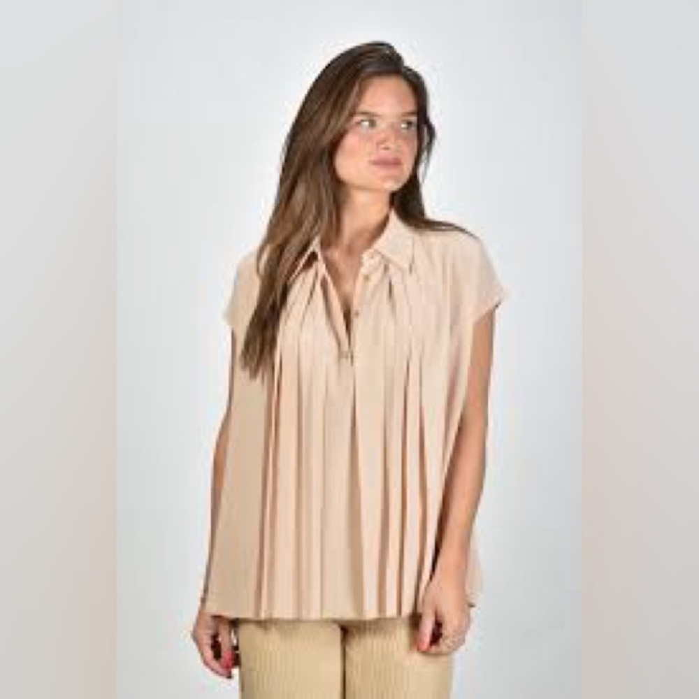 Joseph Antin Pleated Dolman Sleeve Blouse Cream Size 38